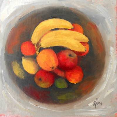 "Fruit Mandala" - Oil on canvas. SOLD - Painting by Sian Foan, an artist from Auckland, New Zealand.