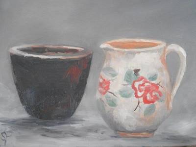 "Jug and Bowl" - Oil on canvas. - Painting by Sian Foan, an artist from Auckland, New Zealand.