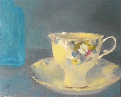 "Little Yellow Teacup" - Oil on canvas. SOLD - Painting by Sian Foan, an artist from Auckland, New Zealand.