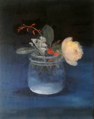 "Yellow Rose and Jar(SOLD)" - Painting by Sian Foan, an artist from Auckland, New Zealand.