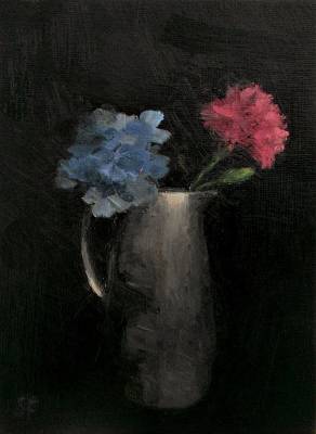 "Pewter Jug and flowers" - oil on canvas - Painting by Sian Foan, an artist from Auckland, New Zealand.