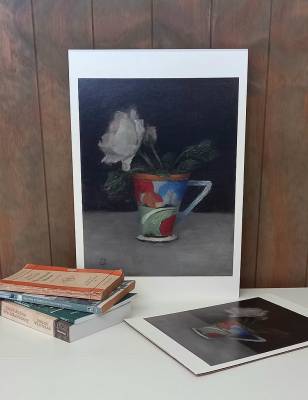 "Art Deco Cup and Rose (Fine art Giclee Print)" - Giclee Print - Print by Sian Foan, an artist from Auckland, New Zealand.