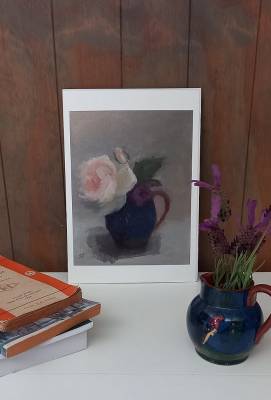 "Blue Jug and Rose (Fine art Giclee Print)" - Giclee Print - Print by Sian Foan, an artist from Auckland, New Zealand.