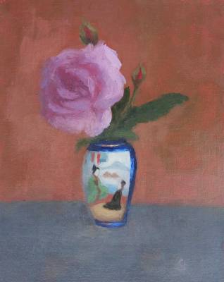 "Japanese vase and Pink Rose" - oil on canvas - Painting by Sian Foan, an artist from Auckland, New Zealand.