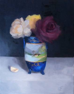 "Noritake Vase and Roses" - oil on canvas - Painting by Sian Foan, an artist from Auckland, New Zealand.