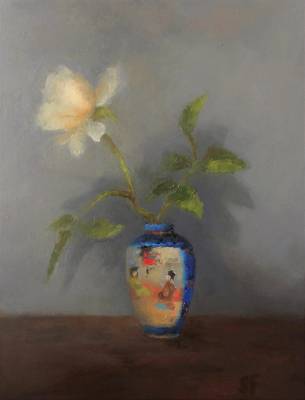 "Japanese Vase and Rose(SOLD)" - oil on canvas - Painting by Sian Foan, an artist from Auckland, New Zealand.