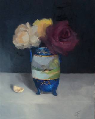 "Noritake Vase and three Roses" - Print by Sian Foan, an artist from Auckland, New Zealand.